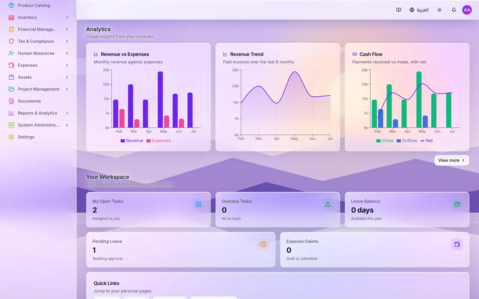 Dashboard and analytics screen - real All Office UI